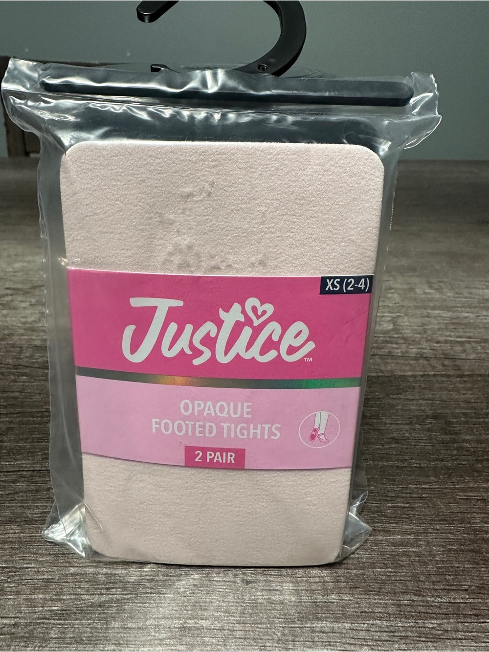 Justice girls opaque footed tights in pink & black, size XS
